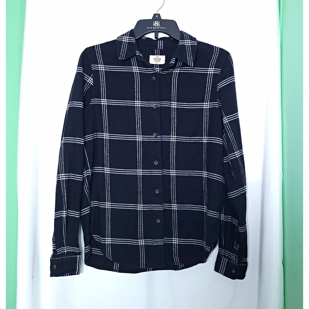 Marine Layer Women’s Black & White Plaid Flannel Button Down Shirt SMALL